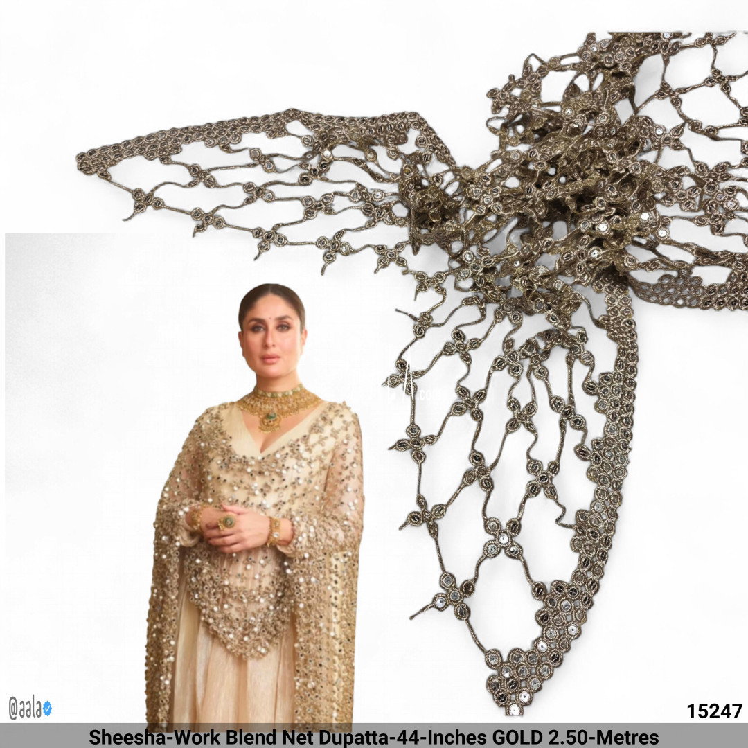 Sheesha-Work Blend Net Dupatta-44-Inches GOLD 2.35-Metres