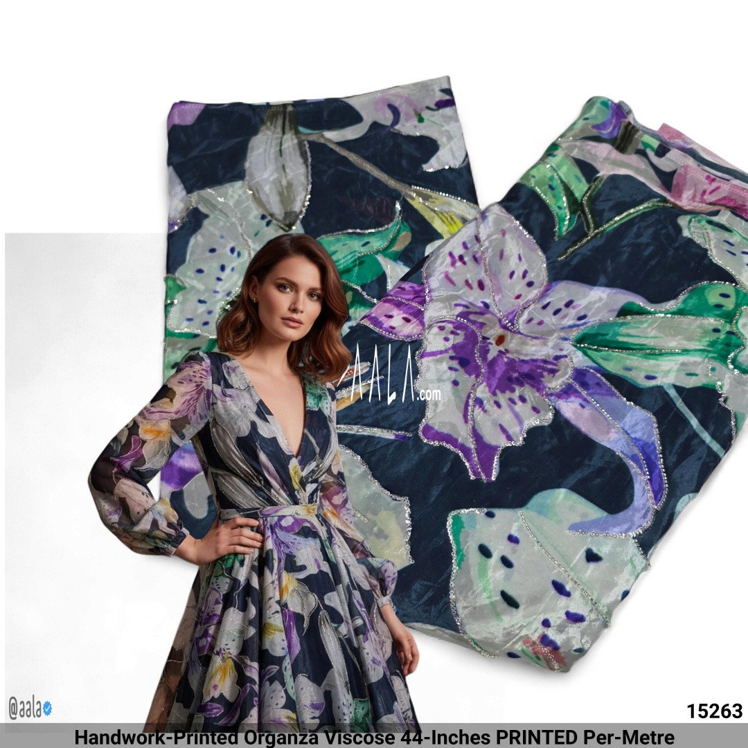 Handwork-Printed Organza Viscose 44-Inches PRINTED Per-Metre
