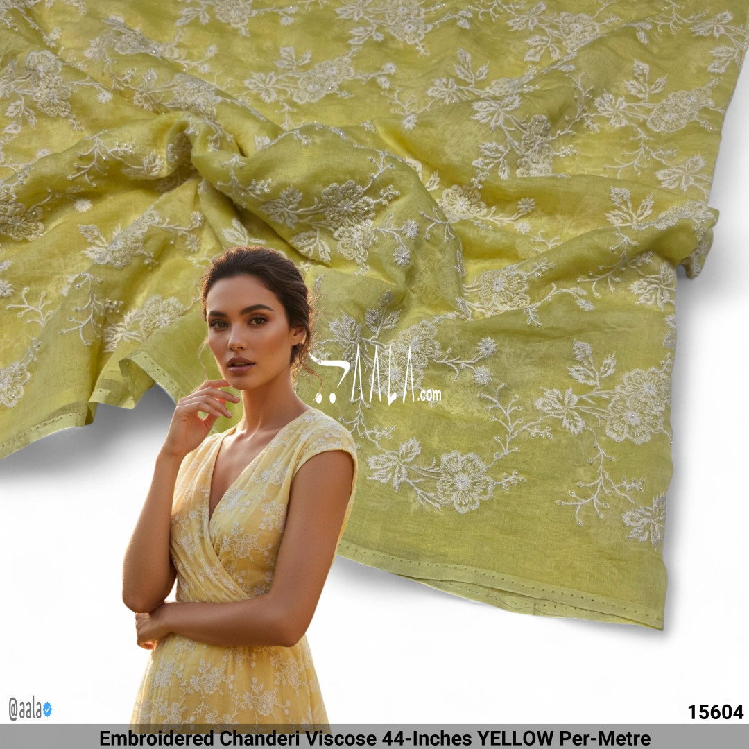 Embroidered Chanderi Viscose 44-Inches YELLOW Per-Metre