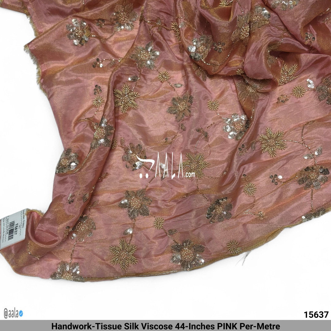Handwork-Tissue Silk Viscose 44-Inches PINK Per-Metre