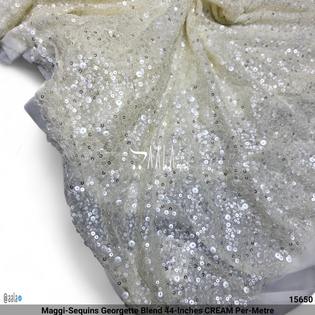 Maggi-Sequins Georgette Blend 44-Inches CREAM Per-Metre