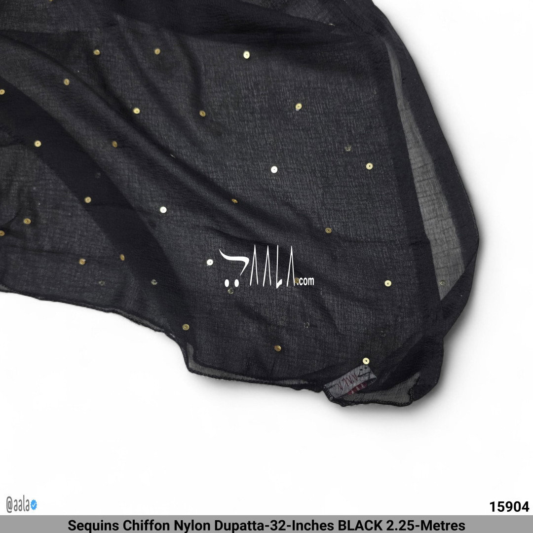 Sequins Chiffon Nylon Dupatta-32-Inches BLACK 2.25-Metres