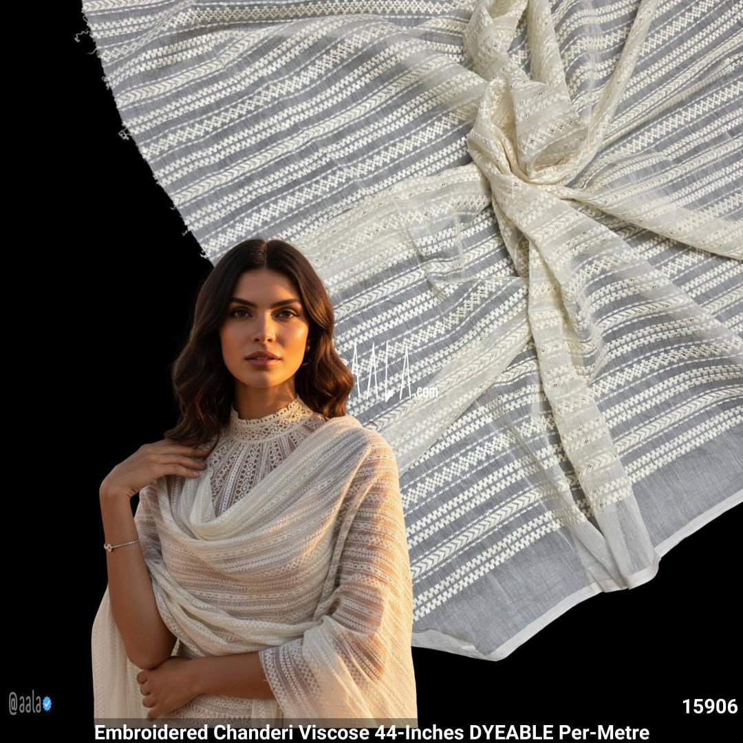 Embroidered Chanderi Viscose 44-Inches DYEABLE Per-Metre