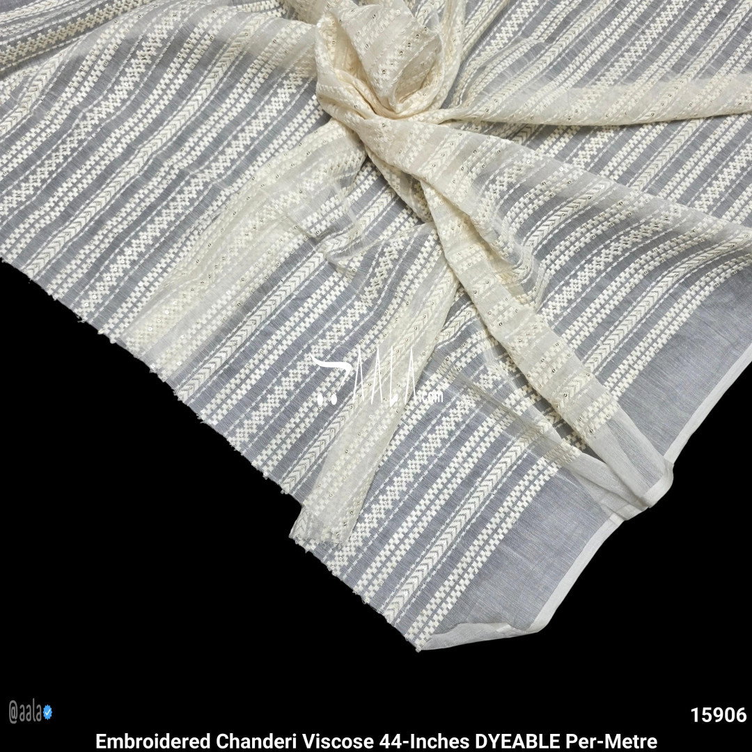 Embroidered Chanderi Viscose 44-Inches DYEABLE Per-Metre