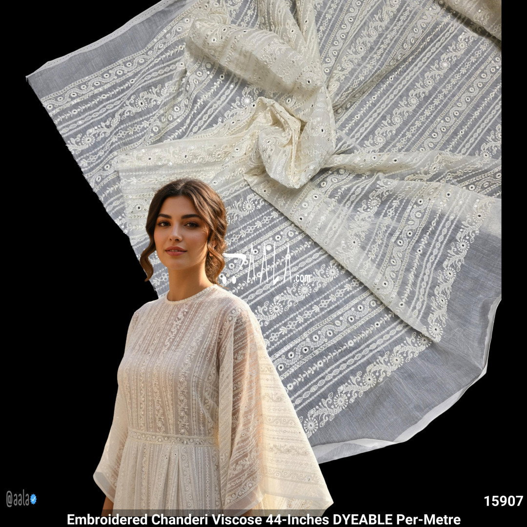 Embroidered Chanderi Viscose 44-Inches DYEABLE Per-Metre