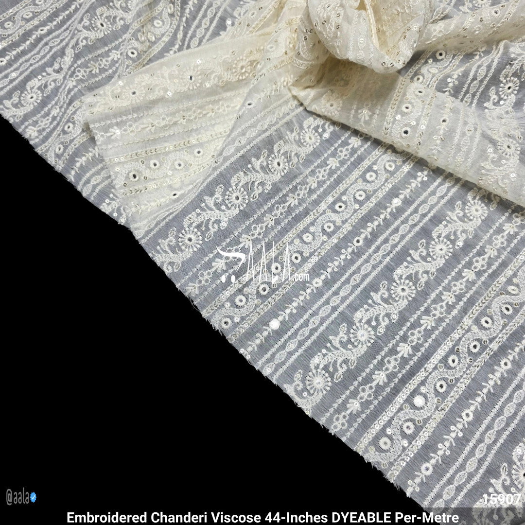 Embroidered Chanderi Viscose 44-Inches DYEABLE Per-Metre