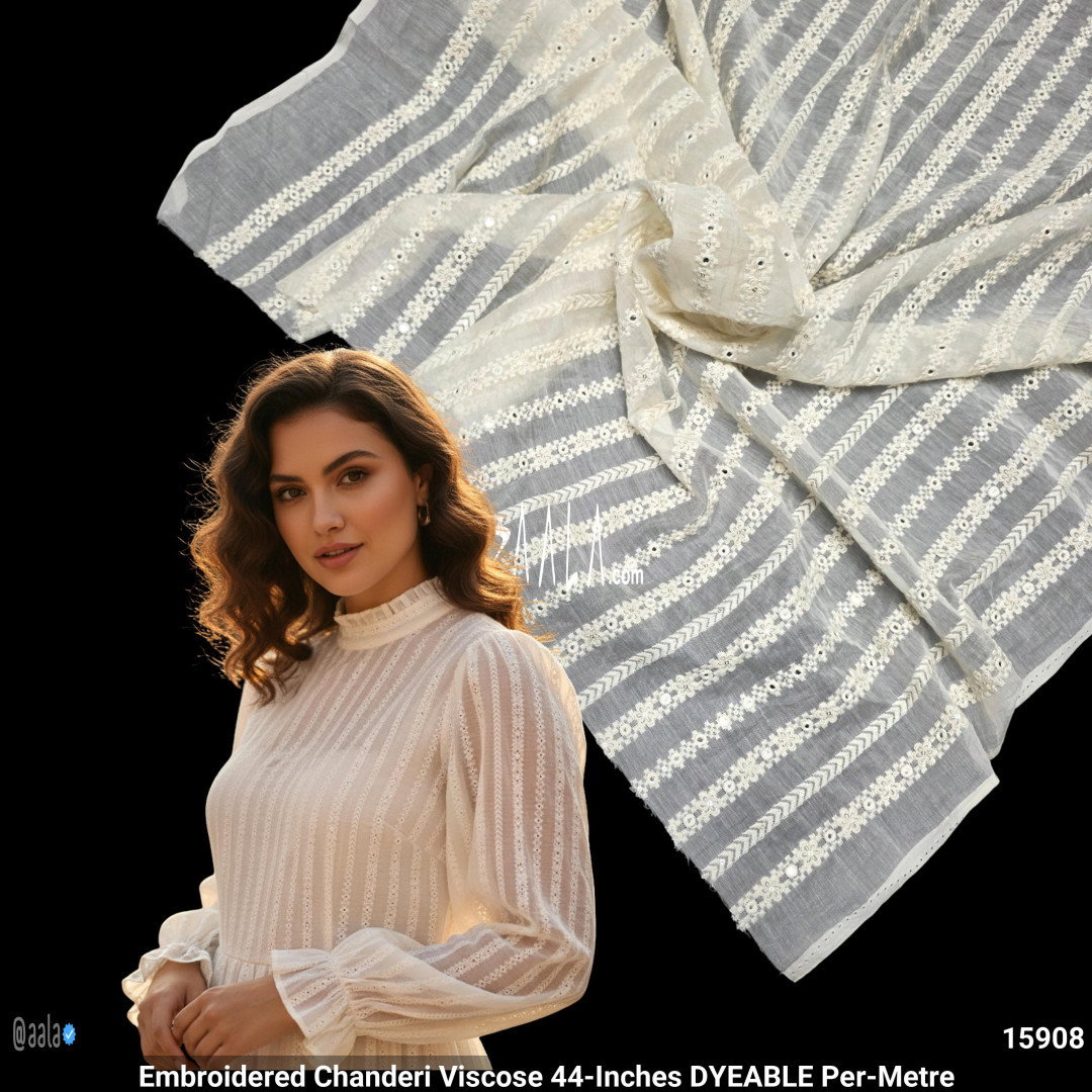 Embroidered Chanderi Viscose 44-Inches DYEABLE Per-Metre