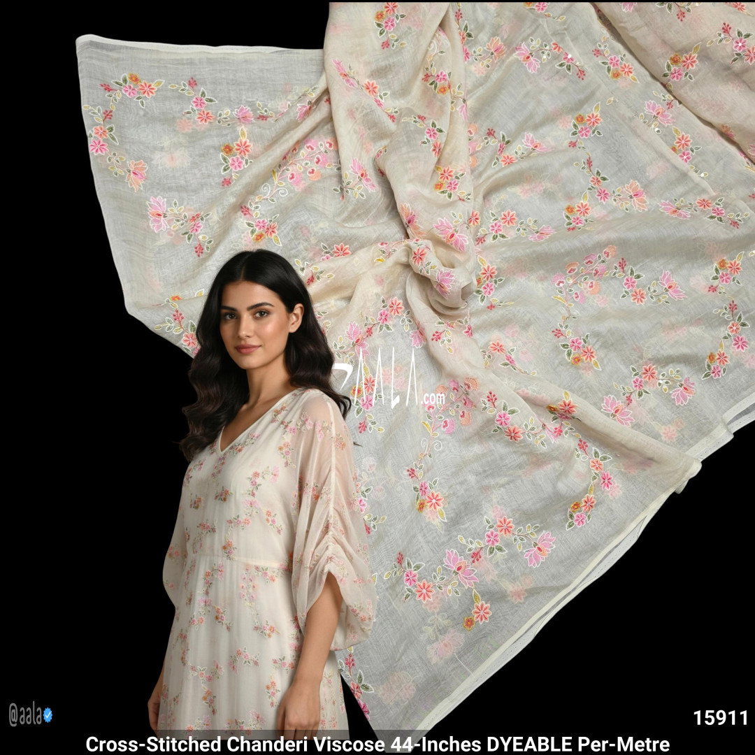 Cross-Stitched Chanderi Viscose 44-Inches DYEABLE Per-Metre