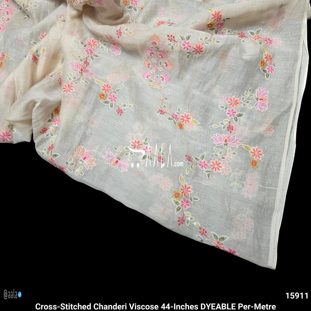 Cross-Stitched Chanderi Viscose 44-Inches DYEABLE Per-Metre