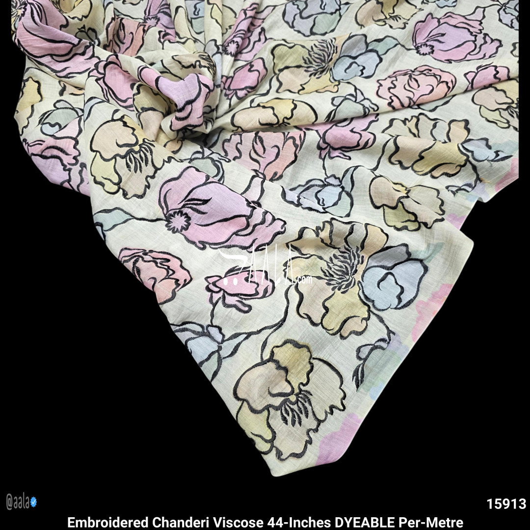 Embroidered Chanderi Viscose 44-Inches DYEABLE Per-Metre