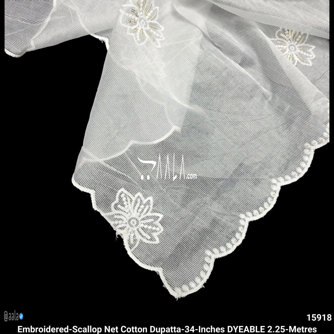 Embroidered-Scallop Net Cotton Dupatta-34-Inches DYEABLE 2.25-Metres