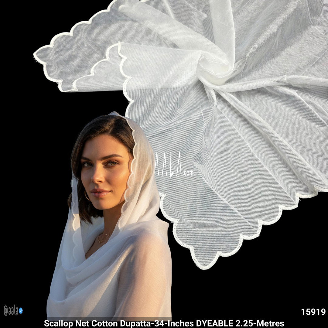 Scallop Net Cotton Dupatta-34-Inches DYEABLE 2.25-Metres
