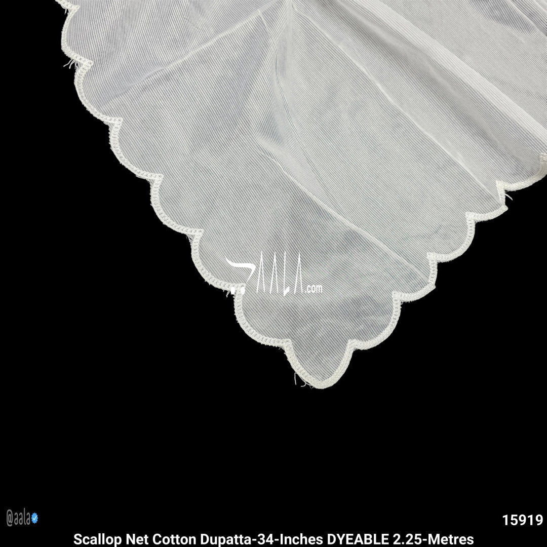 Scallop Net Cotton Dupatta-34-Inches DYEABLE 2.25-Metres