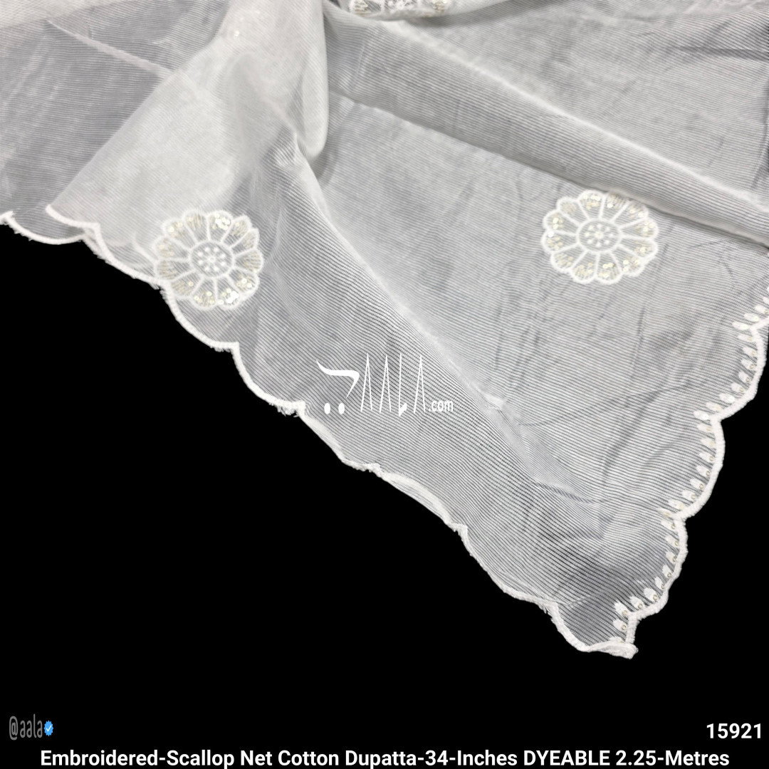 Embroidered-Scallop Net Cotton Dupatta-34-Inches DYEABLE 2.25-Metres