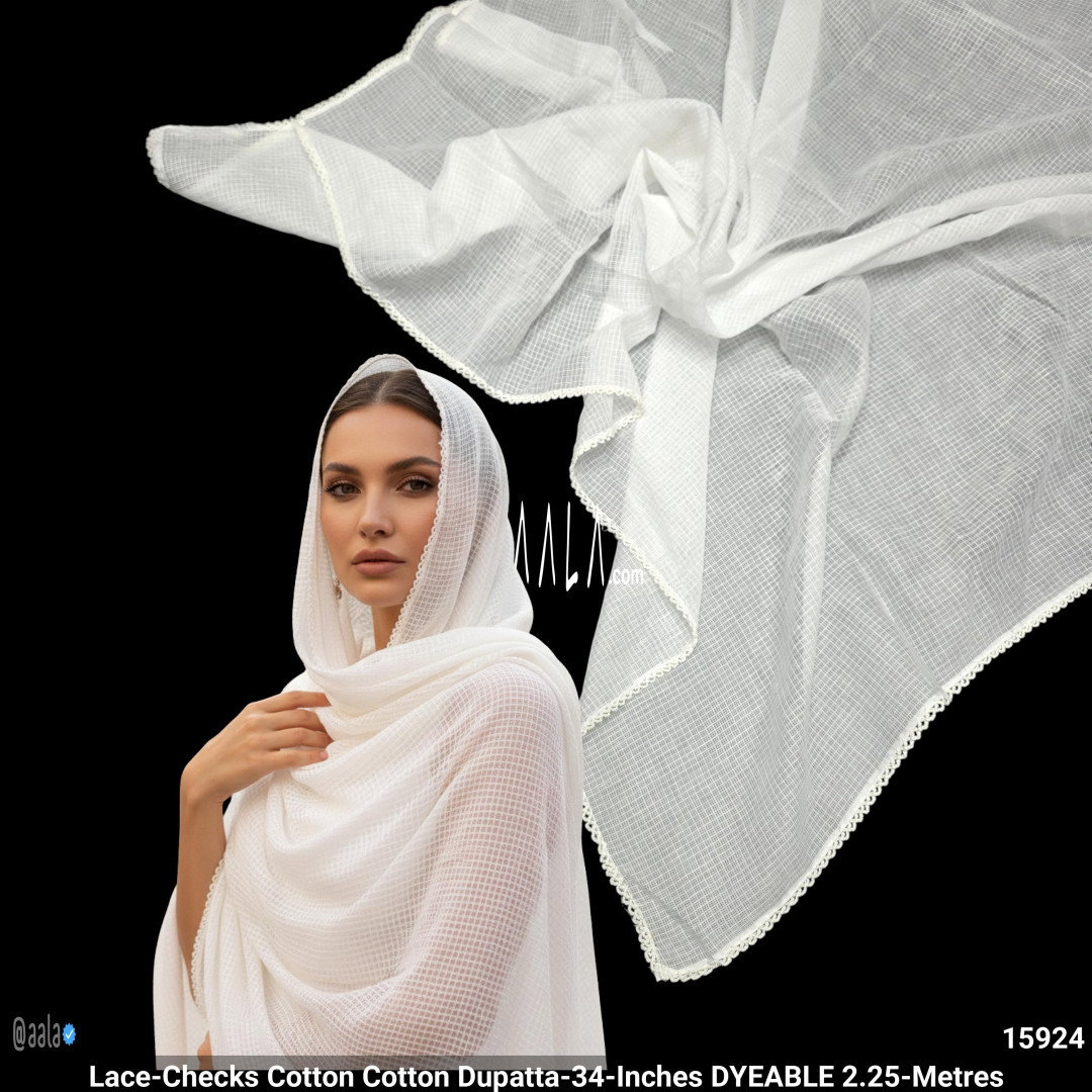 Lace-Checks Cotton Cotton Dupatta-34-Inches DYEABLE 2.25-Metres