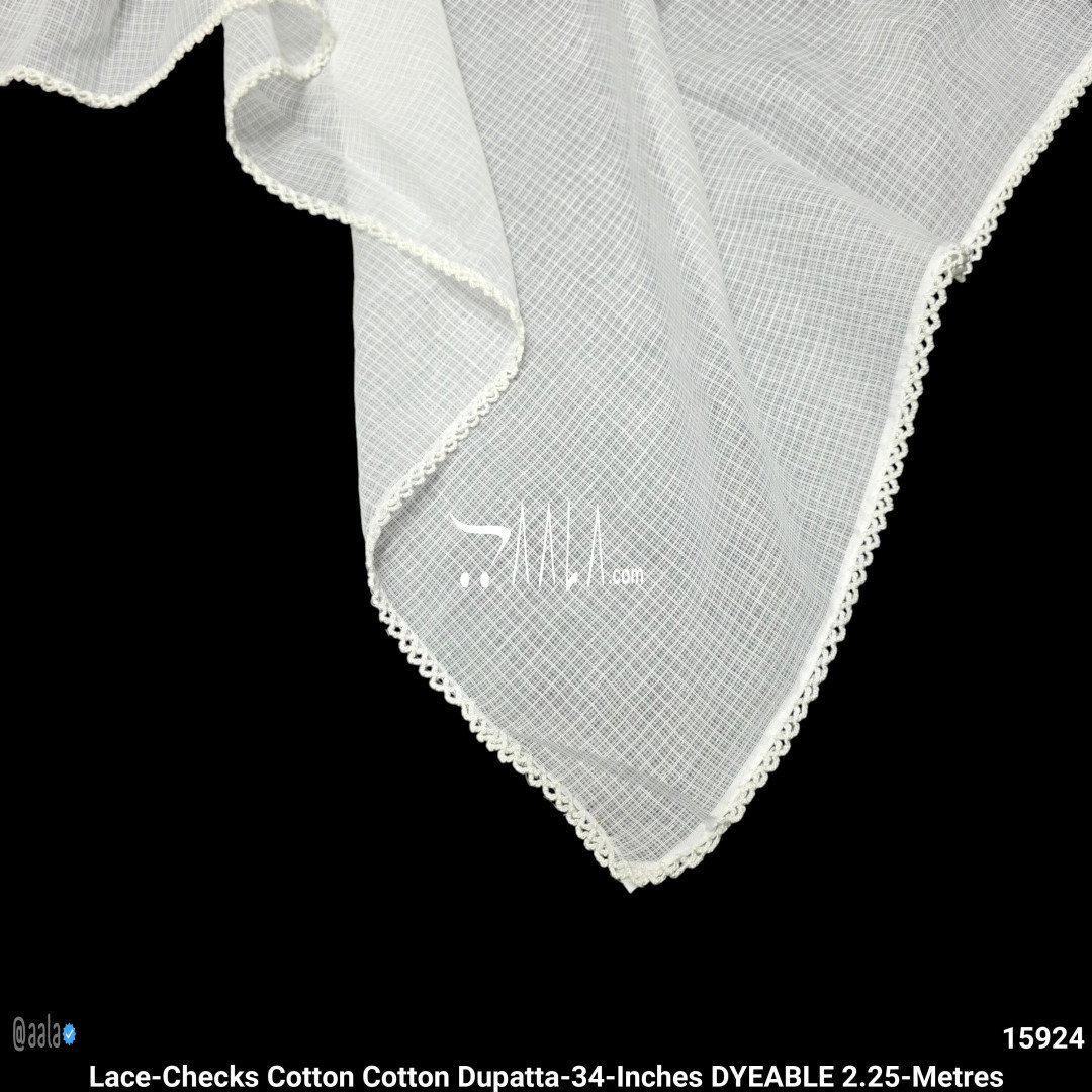 Lace-Checks Cotton Cotton Dupatta-34-Inches DYEABLE 2.25-Metres