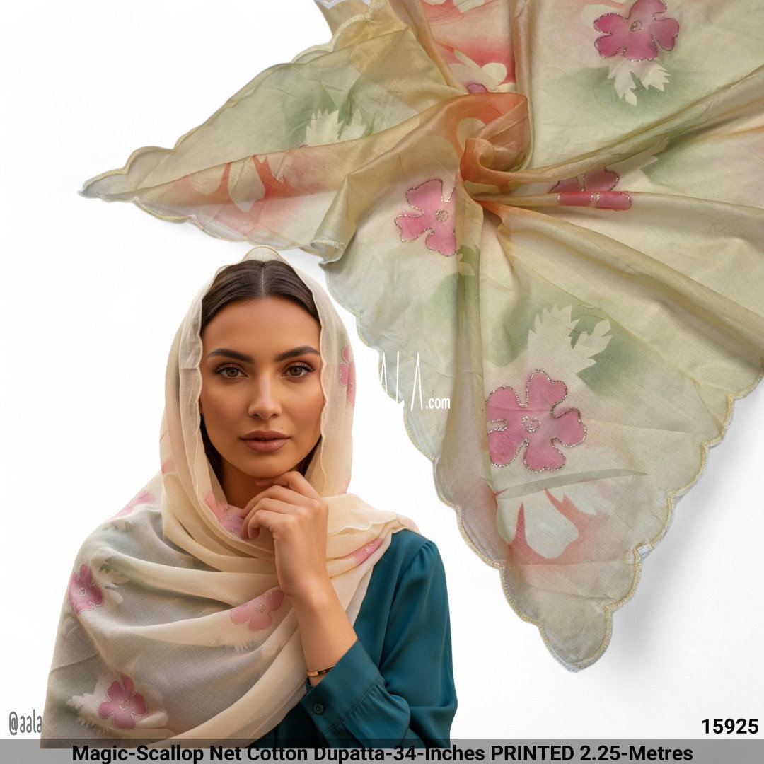 Magic-Scallop Net Cotton Dupatta-34-Inches PRINTED 2.25-Metres