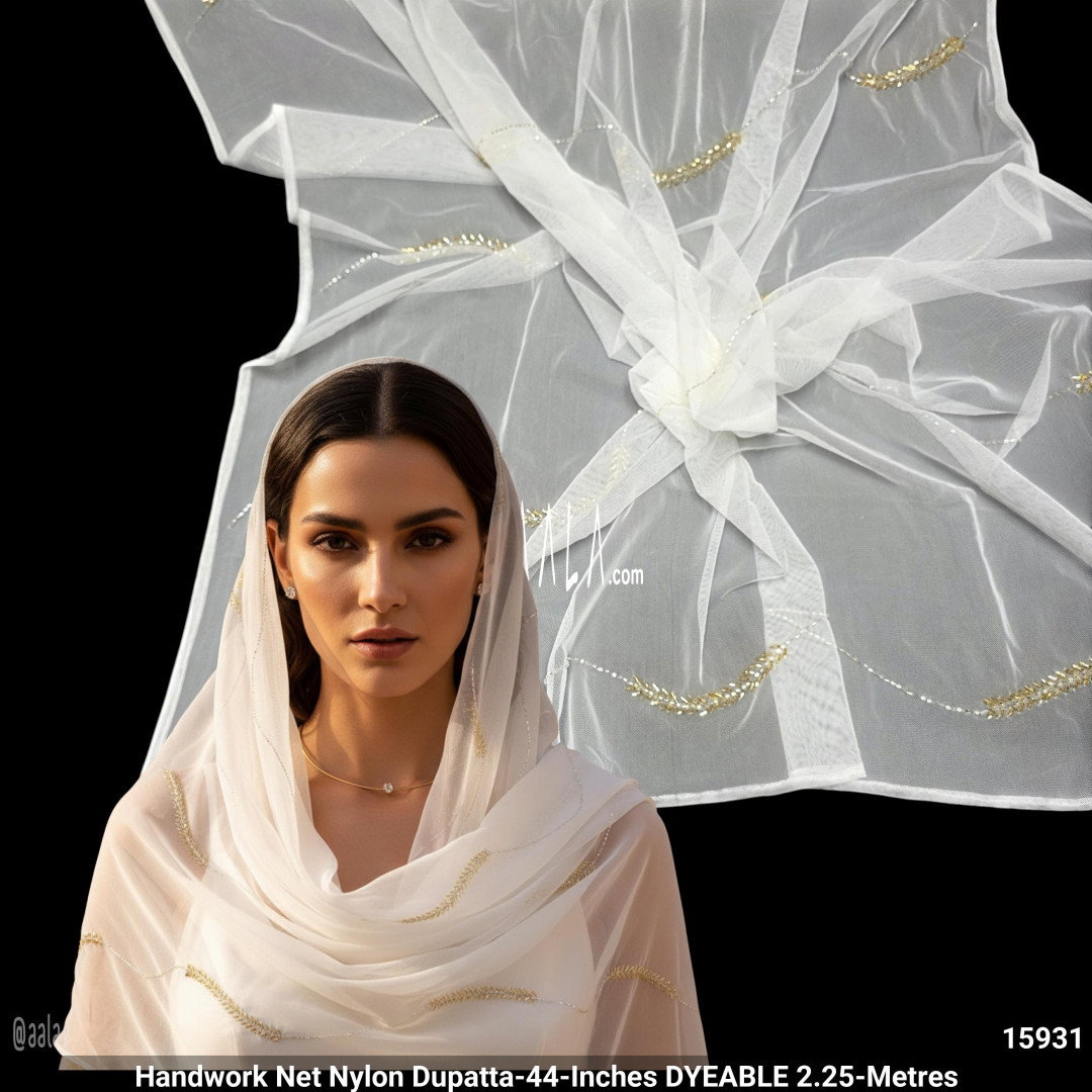 Handwork Net Nylon Dupatta-44-Inches DYEABLE 2.25-Metres