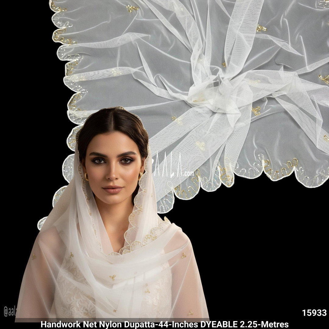 Handwork Net Nylon Dupatta-44-Inches DYEABLE 2.25-Metres
