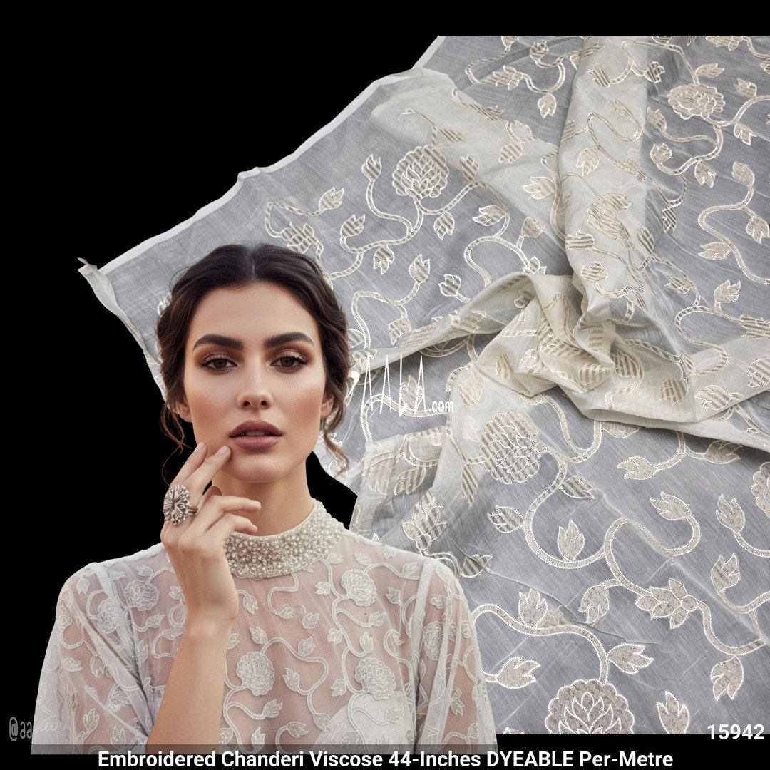 Embroidered Chanderi Viscose 44-Inches DYEABLE Per-Metre