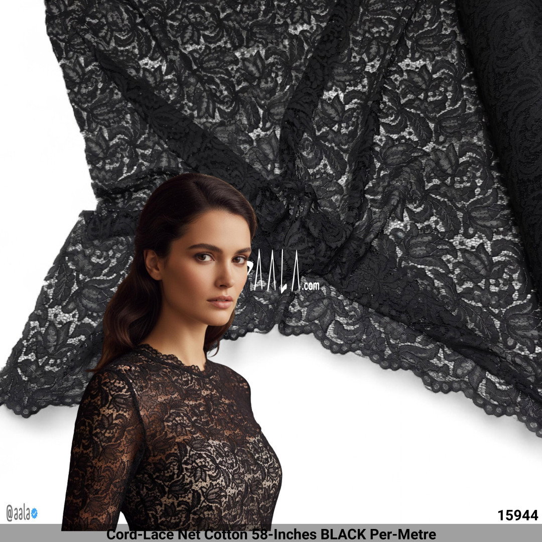 Cord-Lace Net Cotton 58-Inches BLACK Per-Metre
