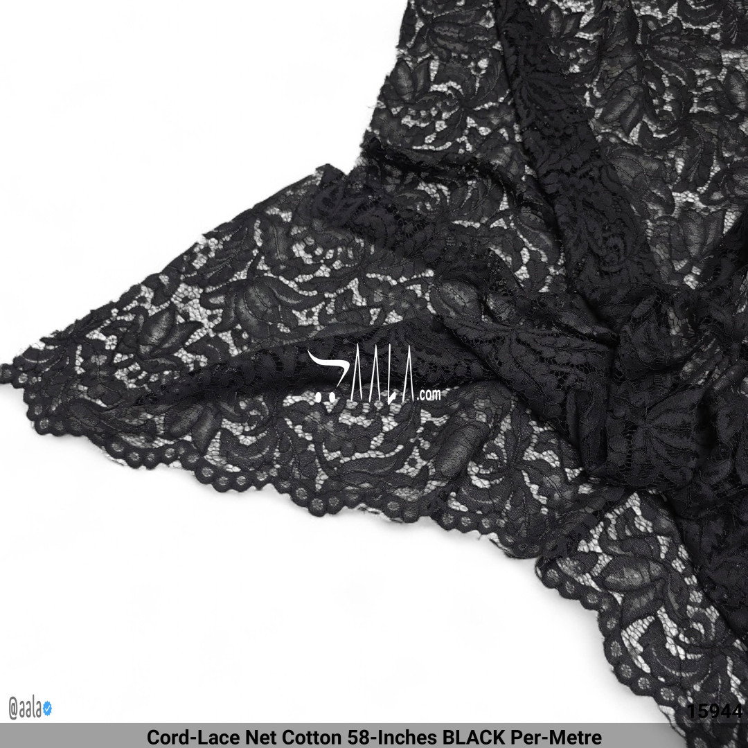 Cord-Lace Net Cotton 58-Inches BLACK Per-Metre