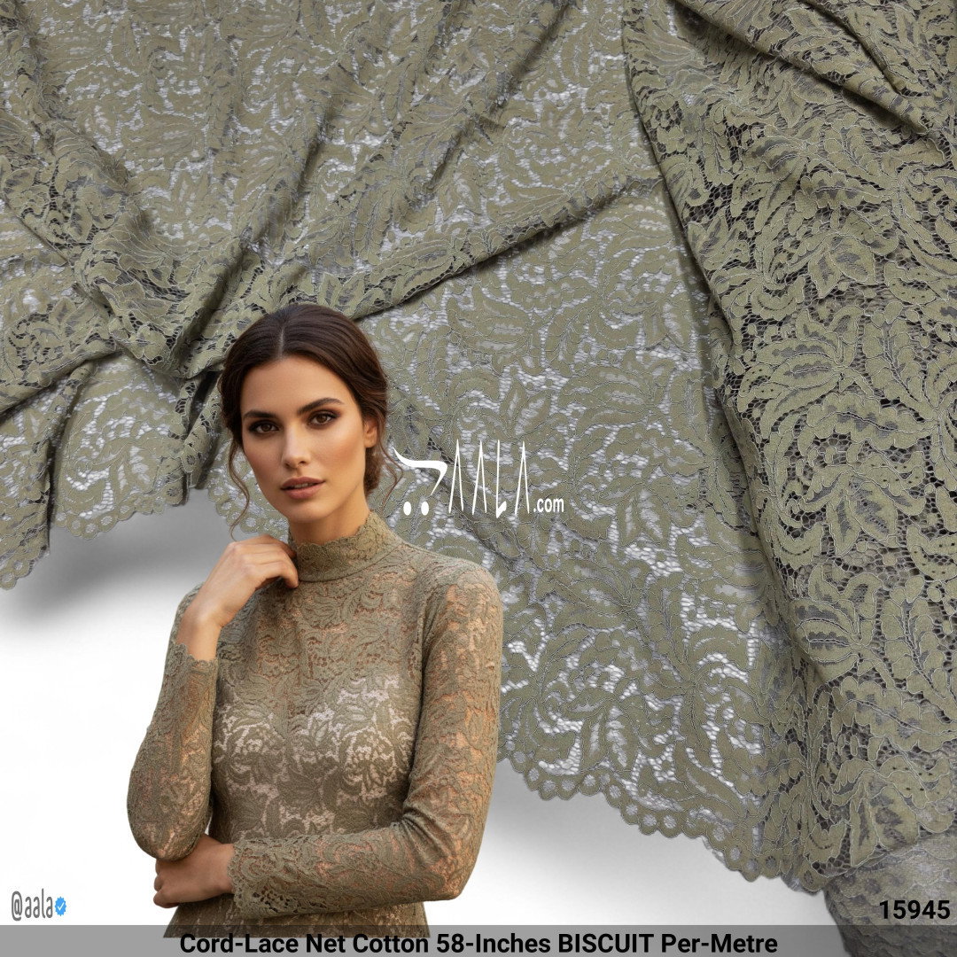 Cord-Lace Net Cotton 58-Inches BISCUIT Per-Metre