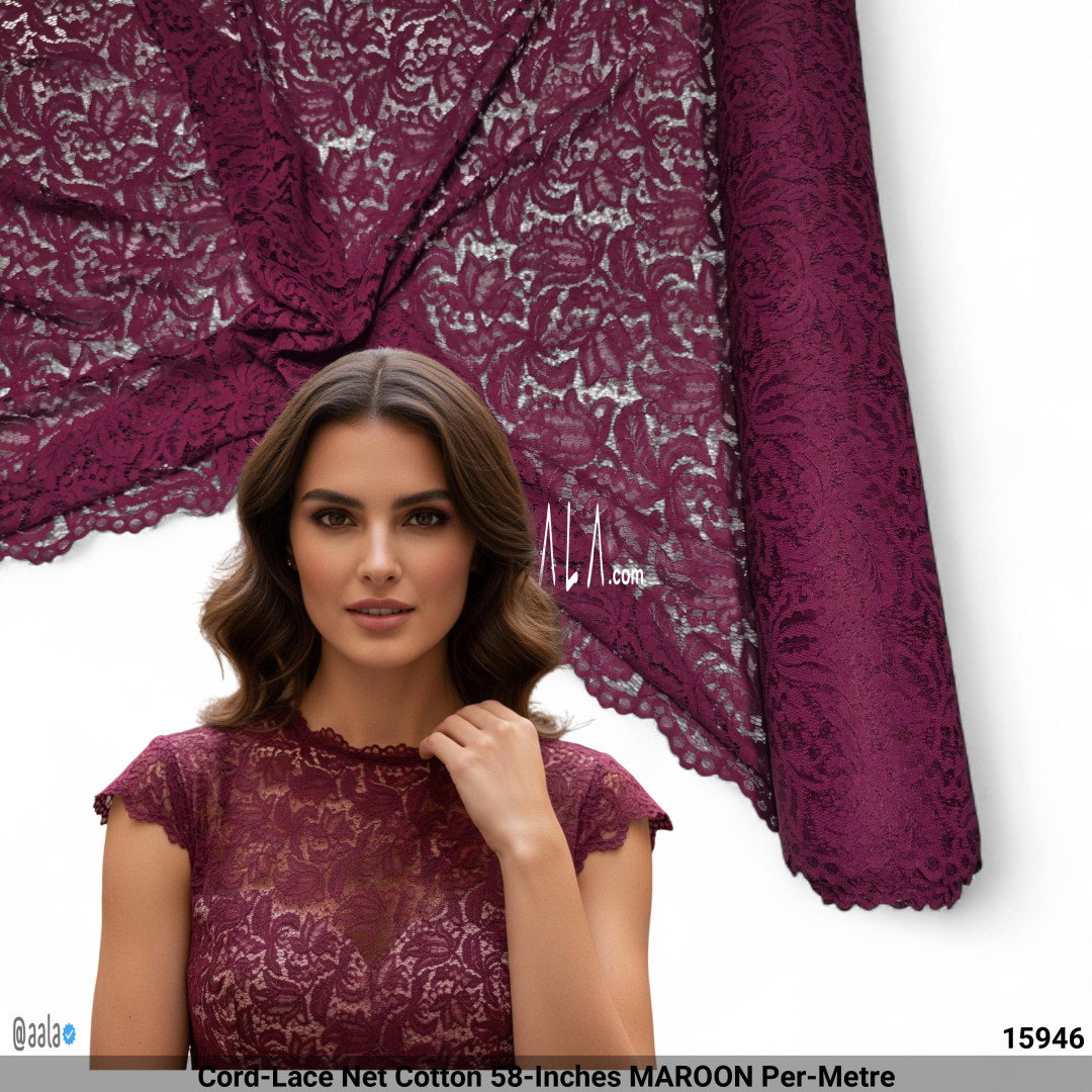 Cord-Lace Net Cotton 58-Inches MAROON Per-Metre