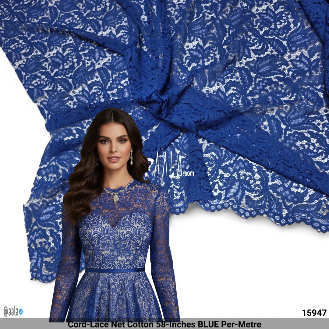 Cord-Lace Net Cotton 58-Inches BLUE Per-Metre