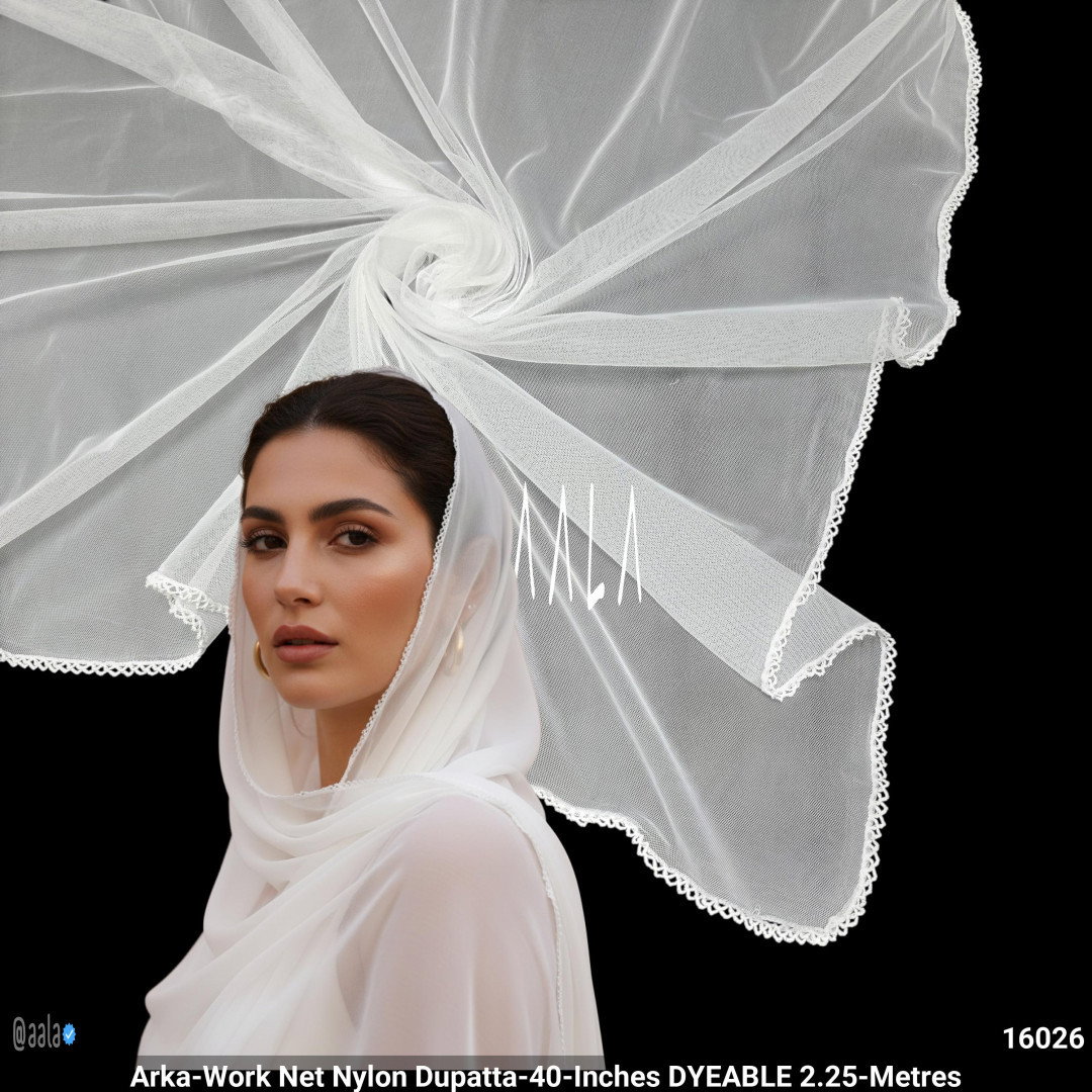 Arka-Work Net Nylon Dupatta-40-Inches DYEABLE 2.25-Metres
