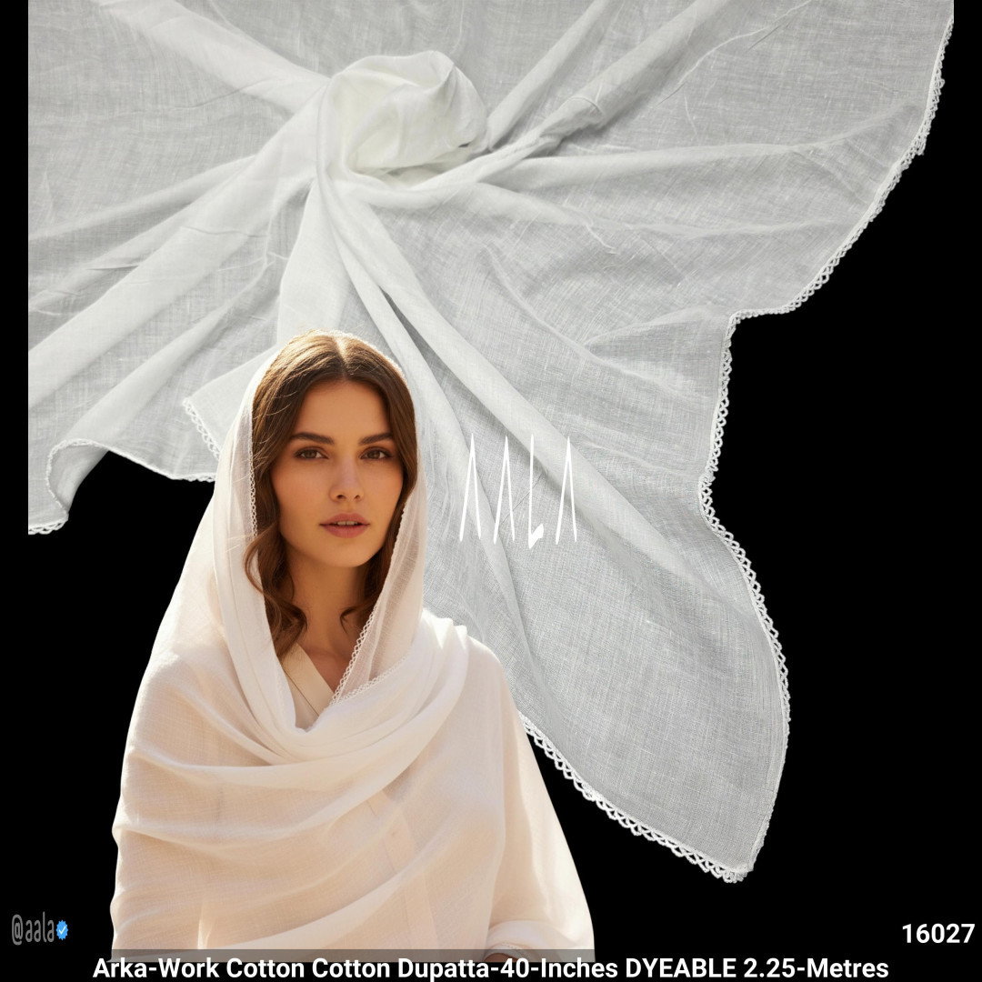 Arka-Work Cotton Cotton Dupatta-40-Inches DYEABLE 2.25-Metres