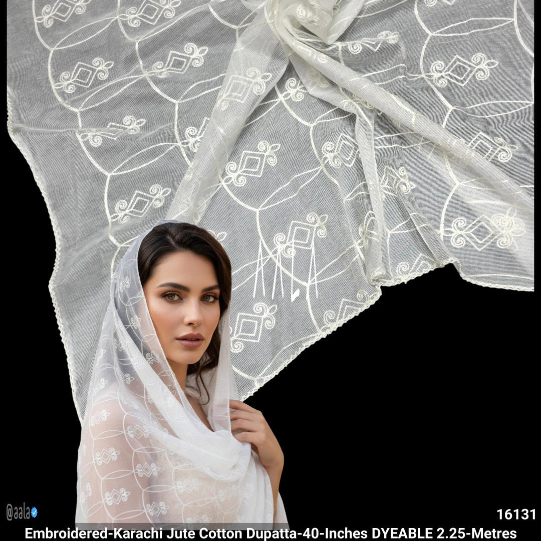 Embroidered-Karachi Jute Cotton Dupatta-40-Inches DYEABLE 2.25-Metres