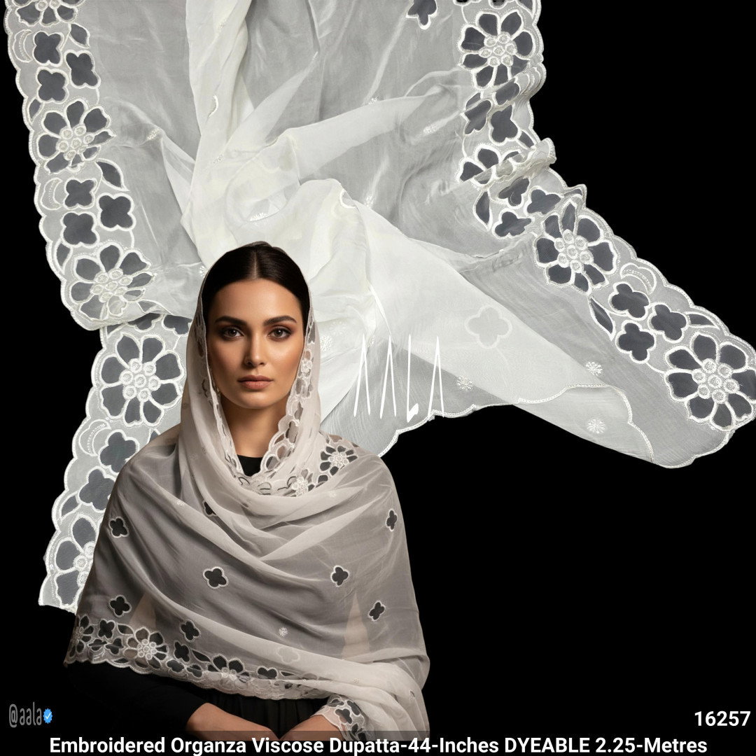 Embroidered Organza Viscose Dupatta-44-Inches DYEABLE 2.25-Metres