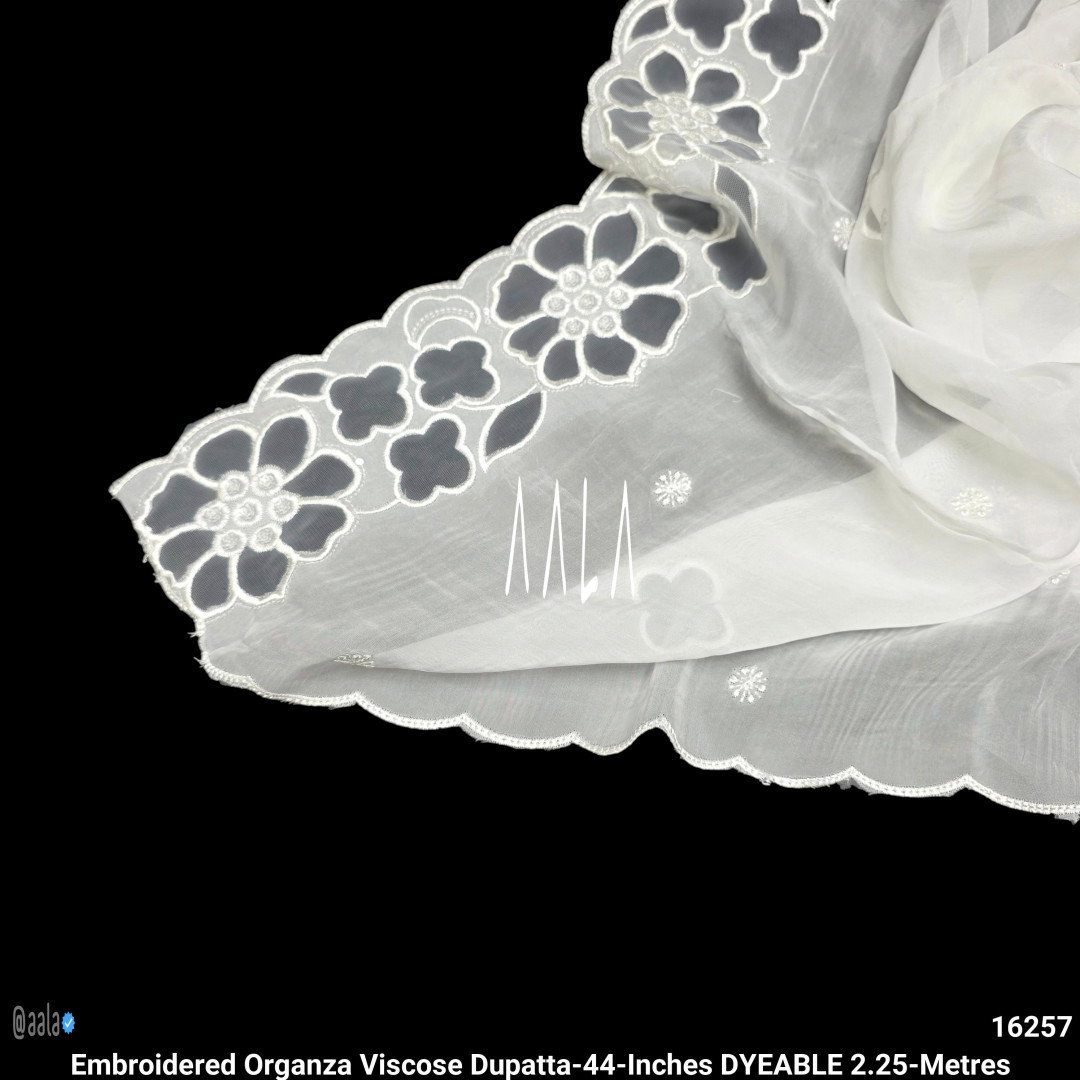 Embroidered Organza Viscose Dupatta-44-Inches DYEABLE 2.25-Metres