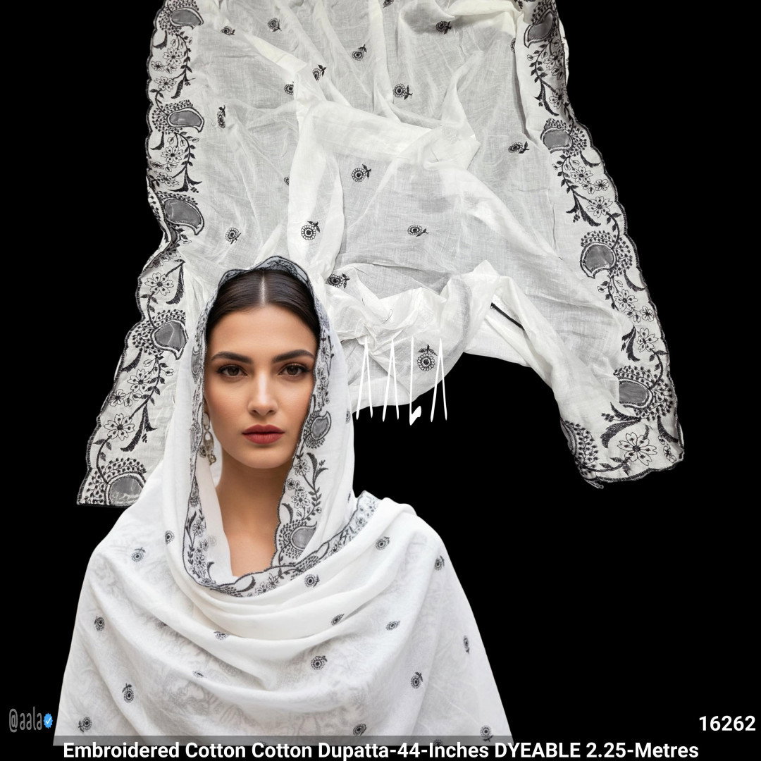 Embroidered Cotton Cotton Dupatta-44-Inches DYEABLE 2.25-Metres