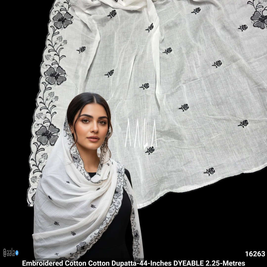 Embroidered Cotton Cotton Dupatta-44-Inches DYEABLE 2.25-Metres