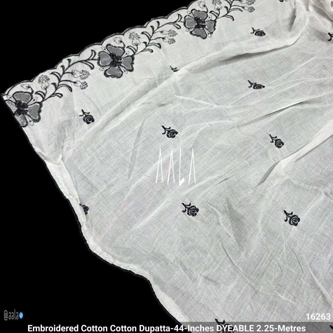 Embroidered Cotton Cotton Dupatta-44-Inches DYEABLE 2.25-Metres