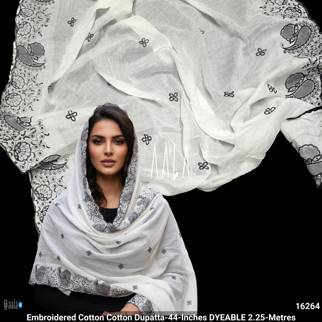Embroidered Cotton Cotton Dupatta-44-Inches DYEABLE 2.25-Metres