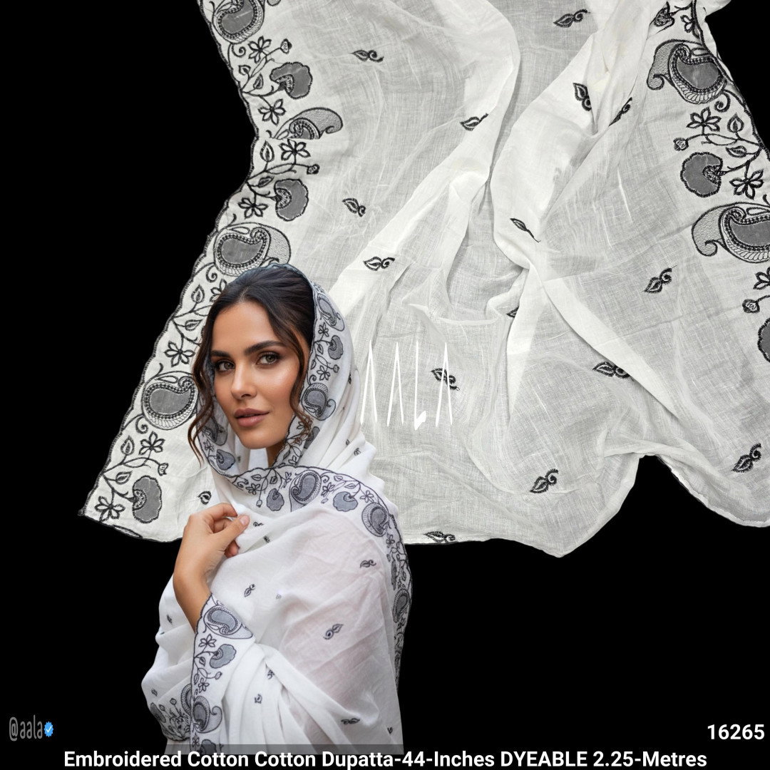 Embroidered Cotton Cotton Dupatta-44-Inches DYEABLE 2.25-Metres