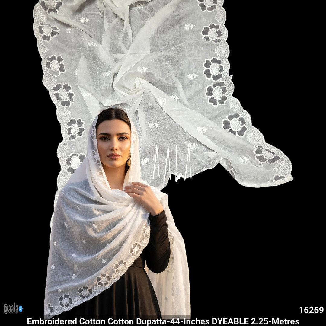 Embroidered Cotton Cotton Dupatta-44-Inches DYEABLE 2.25-Metres