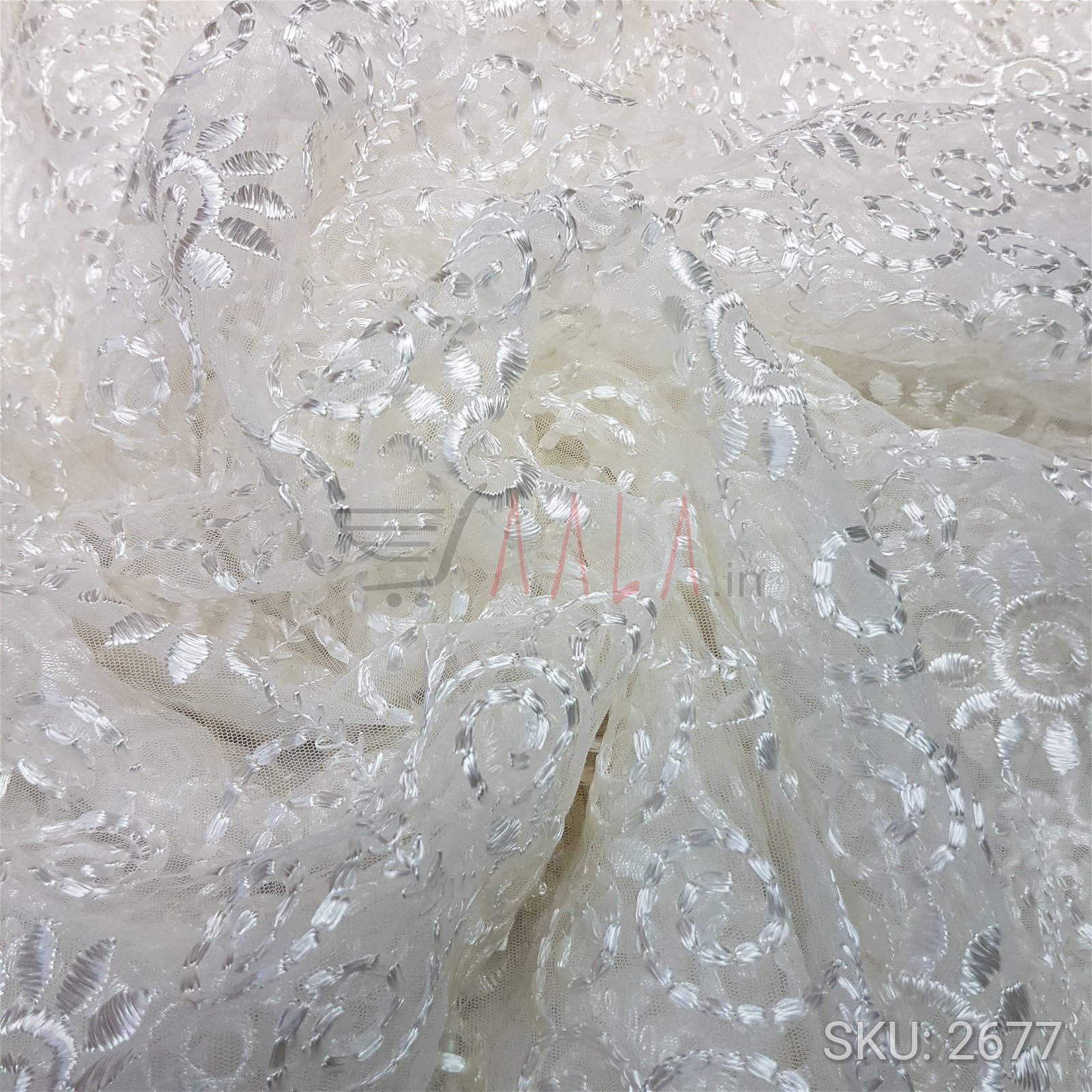 Embroidered Net Nylon 44 Inches Dyeable Per Metre #2677