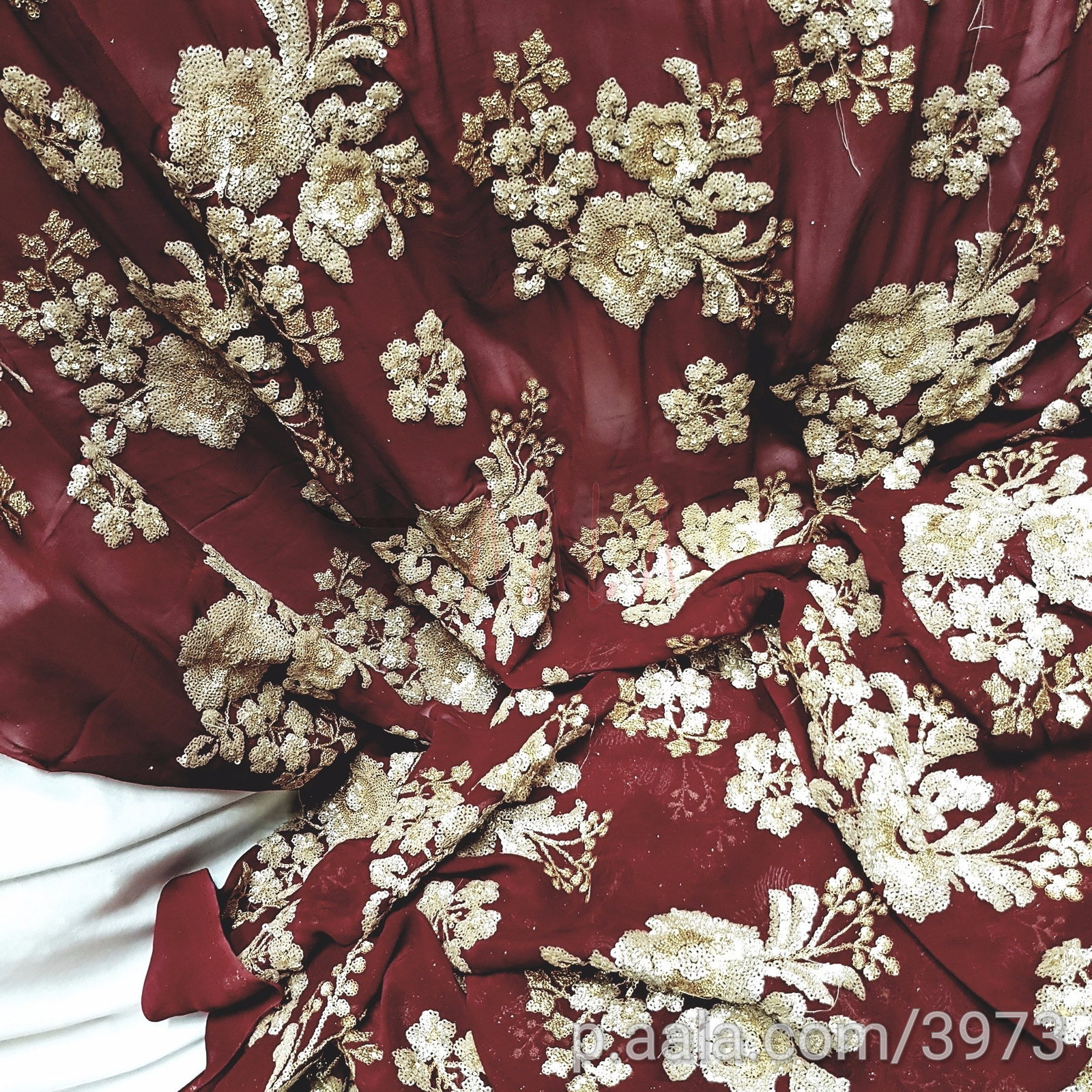 Flower Sequins Georgette Blend 44 Inches Dyed Per Metre 