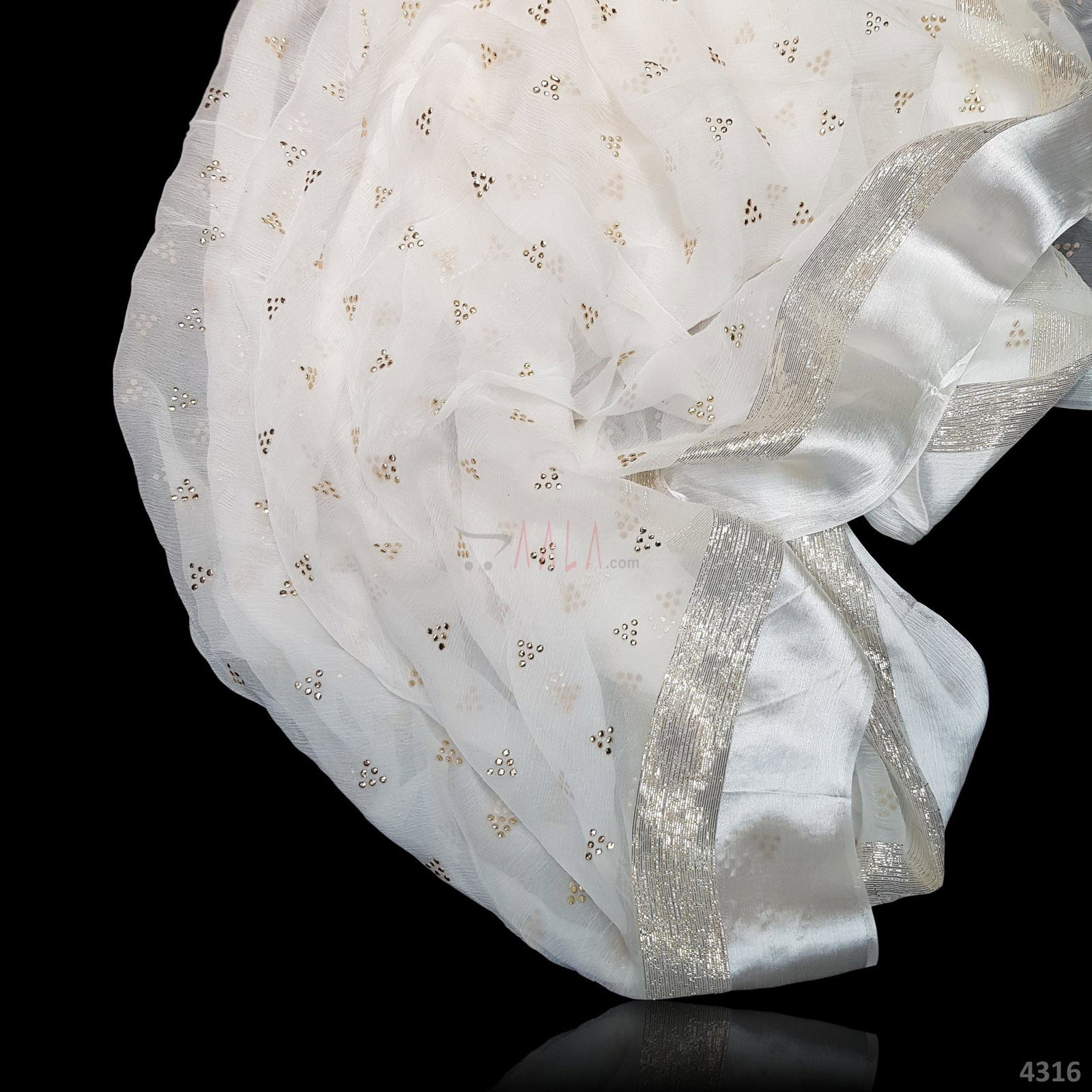 Machine Mukaish Border Chiffon Viscose 44 Inches Dyeable Per Metre 