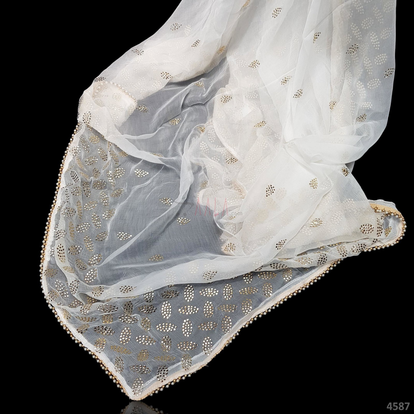 Lace Mukaish Chiffon Dupatta 44 Inches Dyeable 2.50 Metres 