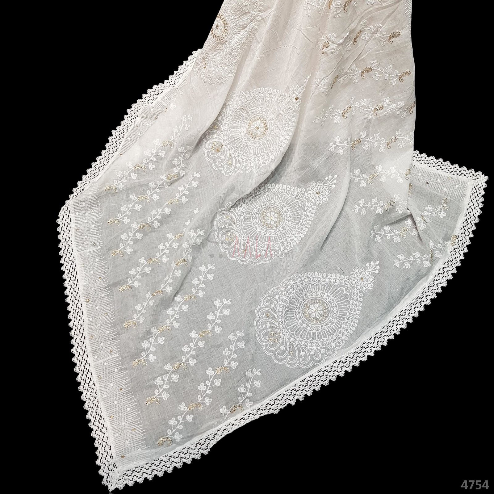 Embriodered Cotton Dupatta 44 Inches Dyeable 2.50 Metres #4754