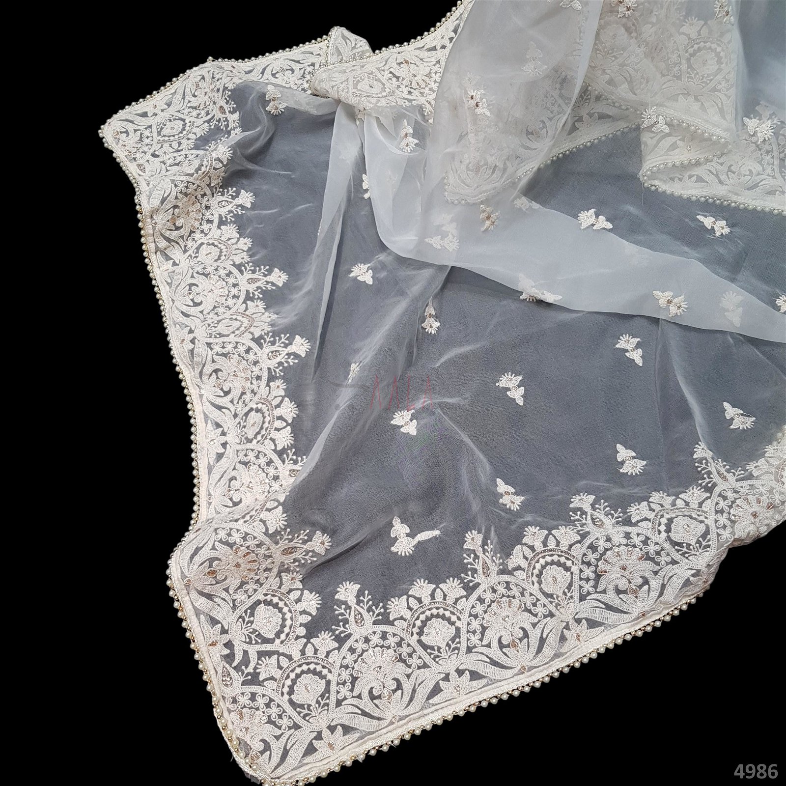 Embriodered Organza Dupatta 36 Inches Dyeable 2.50 Metres #4986