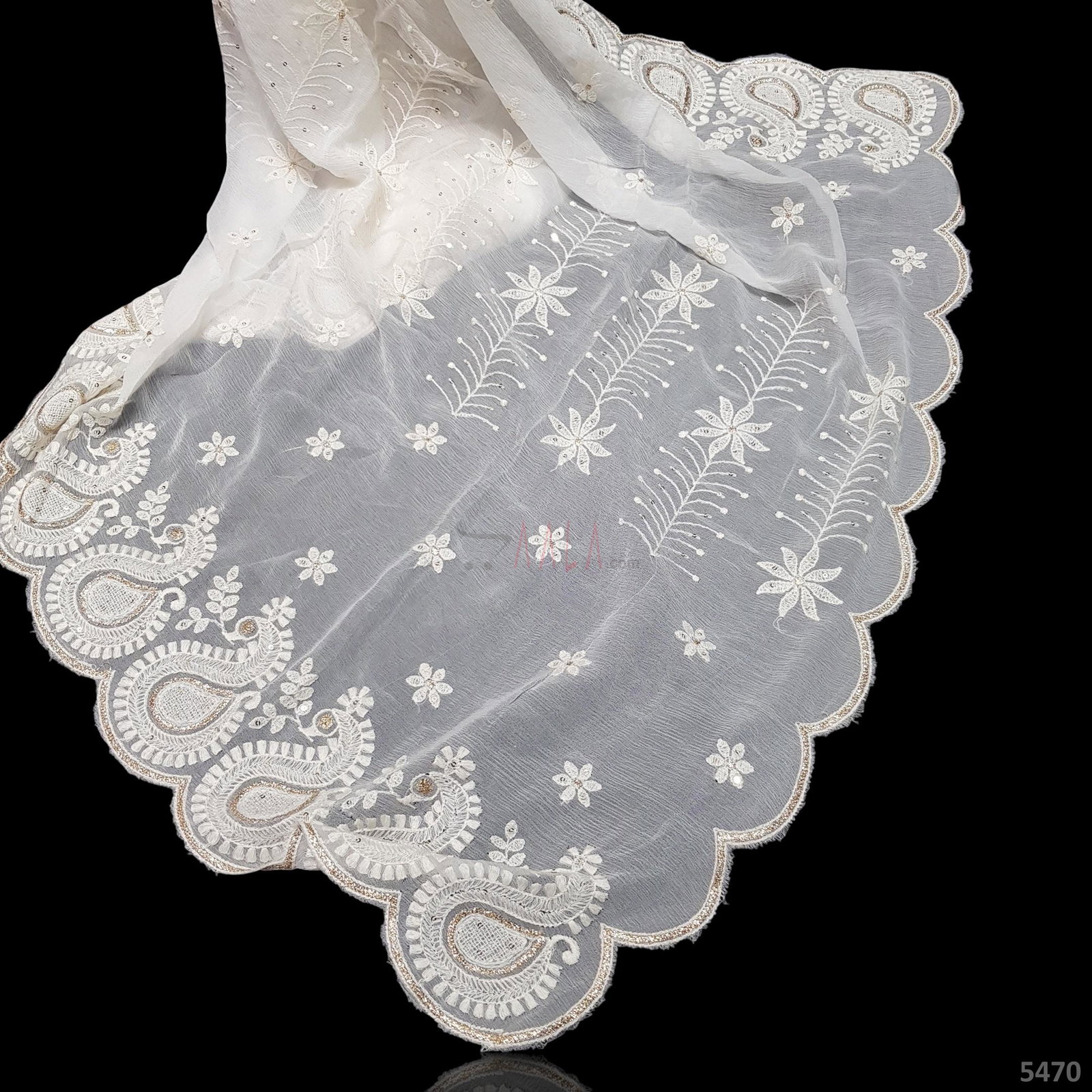 Embroidered Chiffon Dupatta 42 Inches Dyeable 2.50 Metres 