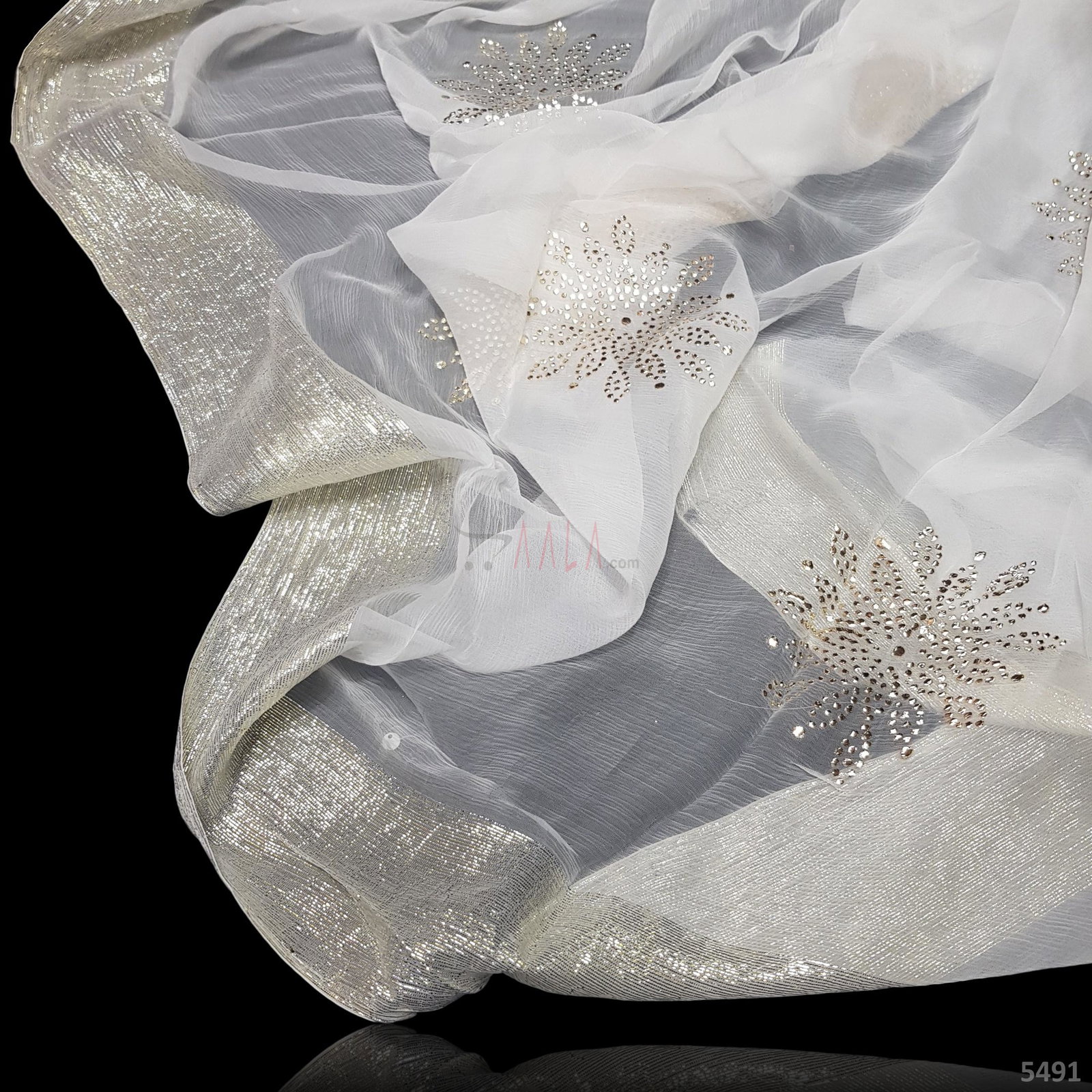 Gold Border Mukaish Chiffon 44 Inches Dyeable Per Metre 