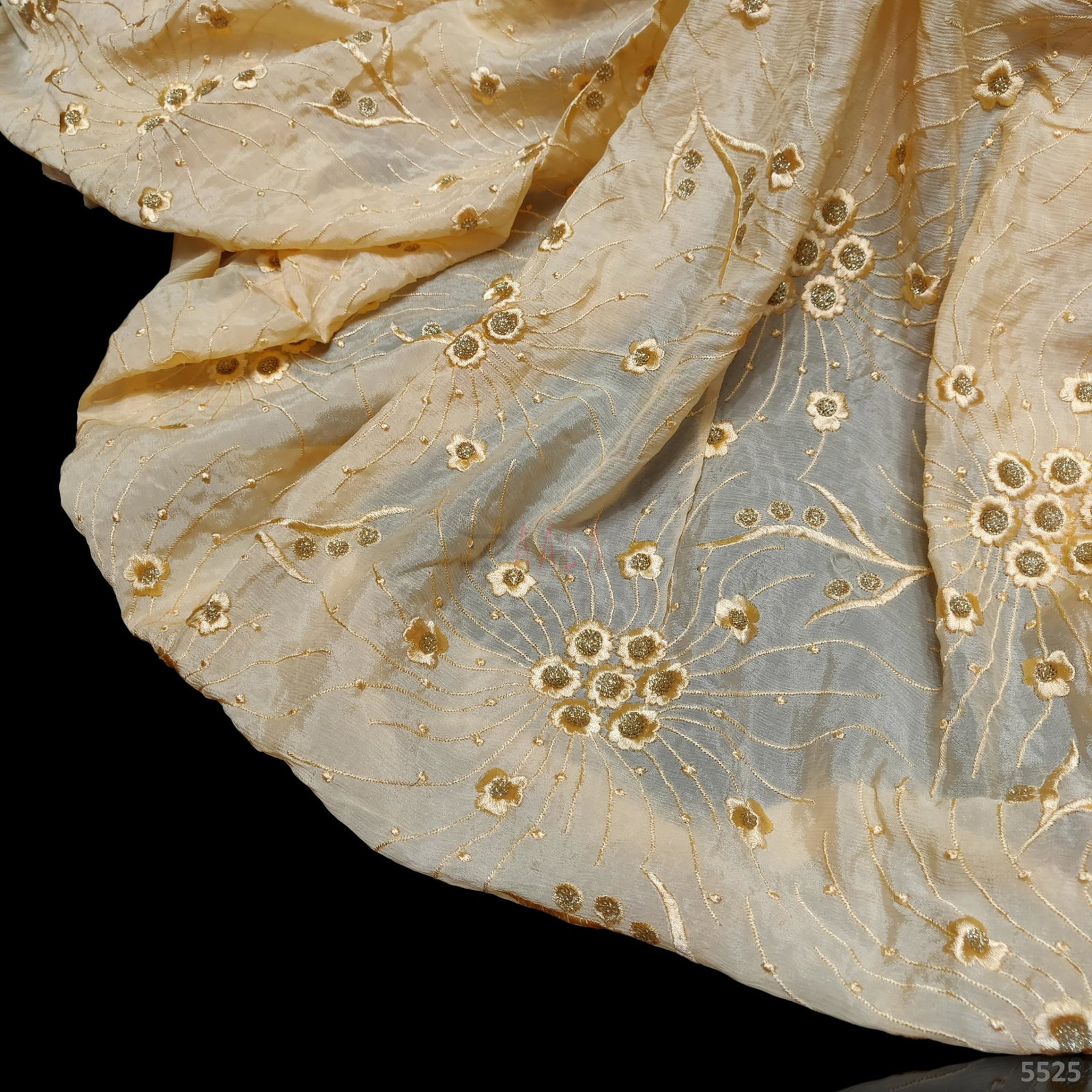 Embriodered Crepe Chiffon 44 Inches Dyed Per Metre 