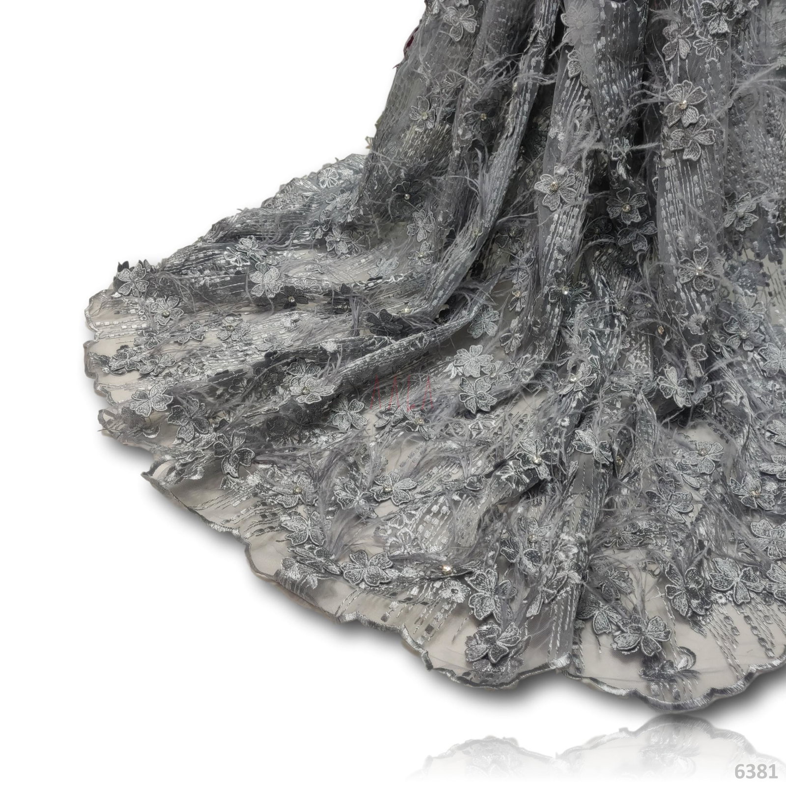 Embroidered Net Blend 58-Inches GREY Per-Metre 
